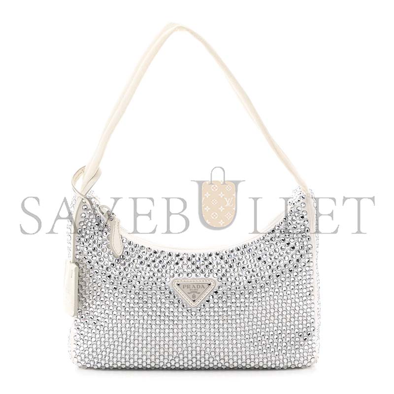 PRADA RE-EDITION 2000 CRYSTAL MINI BAG WHITE 1NE515 (22*17*6cm)